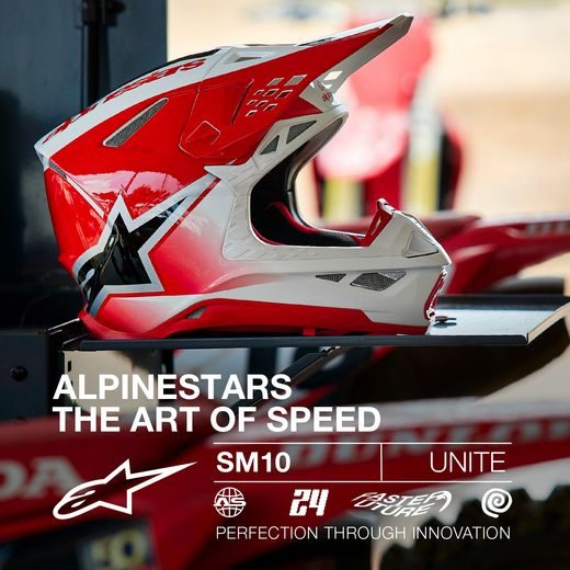 PRILBA SUPERTECH S-M10 UNITE, ALPINESTARS (ČERVENÁ/BÍLÁ) 2026