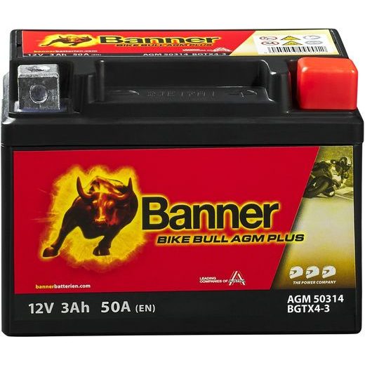 BATERIE AGM PLUS 12V, BGTX4-3, 3AH, 50A, BANNER BIKE BULL AGM PLUS 113X70X86