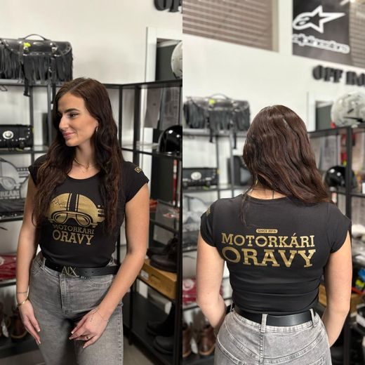 TRIČKO MOTORKÁRI ORAVY, DÁMSKE, ČIERNE/ZLATÉ
