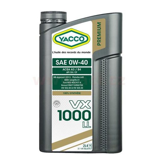 MOTOROVÝ OLEJ YACCO VX 1000 LL 0W40, 2 L