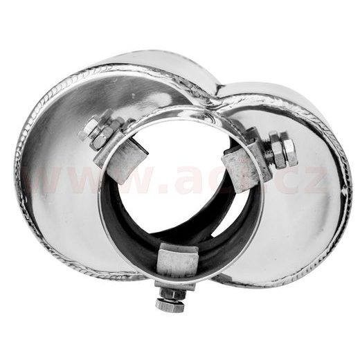 KONCOVKA VÝFUKU NEREZOVÁ ZDVOJENÁ (L) KULATÁ, VNĚJŠÍ PRŮMĚR 90X76MM, DÉLKA 180MM, VNITŘNÍ PRŮMĚR 45-58MM ASSO