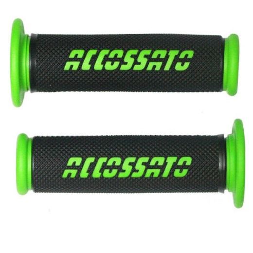 PAIR OF RACING GRIPS ACCOSSATO GR006 IN THERMOPLASTIC RUBBER BLACK WITH COLOURFUL ACCOSSATO SIGN