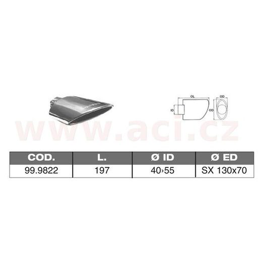 KONCOVKA VÝFUKU NEREZOVÁ OVÁLNÁ ŠIKMÁ, VNĚJŠÍ PRŮMĚR 130X70MM, DÉLKA 197MM, VNITŘNÍ PRŮMĚR 40-55MM ASSO