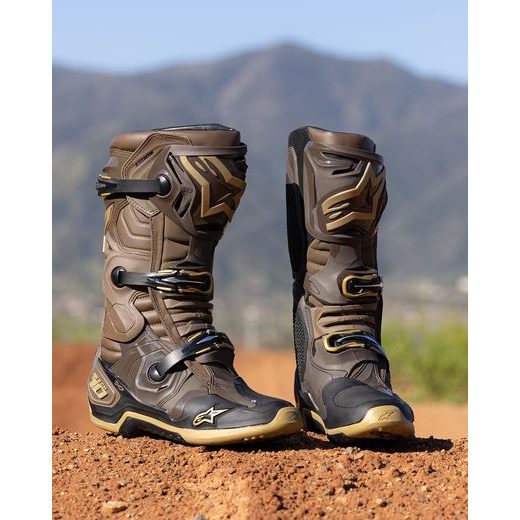TOPÁNKY TECH 10 LIMITOVANÁ EDÍCIA SQUAD, ALPINESTARS (TMAVO HNĚDÁ/ZLATÁ/ČERNÁ)
