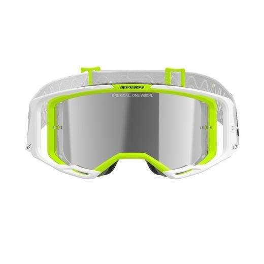 OKULIARE VISION 8 WORDMARK, ALPINESTARS (BÍLÁ/ŽLUTÁ FLUO, ZRKADLOVÉ STRIEBORNÉ PLEXI) 2026