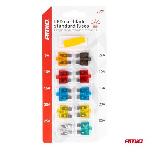SADA PLOCHÝCH POJISTEK S LED INDIKACÍ A PINZETOU (SADA 11 KS)