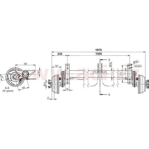 NÁPRAVA KNOTT GB 18 (1800 KG) ROZTEČ PATEK 1500 MM, BRZDOVÉ BUBNY (5X112) ORIGINÁL