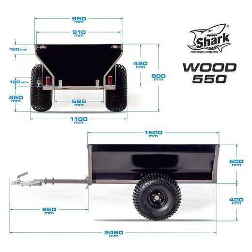 SHARK WOOD 550, VOZÍK ZA ČTYŘKOLKU, ČERNÝ