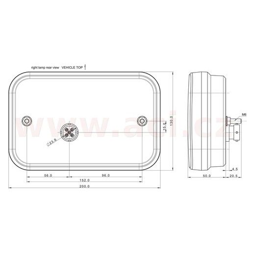 ZADNÍ SVĚTLO LED 200X130 MM, INTERGROVANÝ KONTROLBOX, 5 PIN BAJONET, P