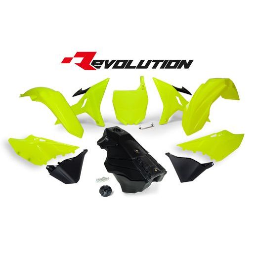 SADA PLASTOV YAMAHA - REVOLUTION KIT PRE YZ 125/250 02-21, RTECH (NEON ŽLTÁ-ČIERNA, 7 DIELOV)