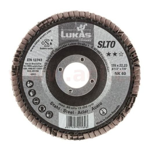 LAMELOVÝ KOTOUČ ŠIKMÝ 125 MM (PRO INOX/OCEL, OCEL, LITINA) HRUBOST P120, LUKAS (NĚMECKO)