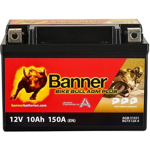BATERIE AGM PLUS 12V, BGTX12A-4, 10AH, 150A, BANNER BIKE BULL AGM PLUS 150X87X105