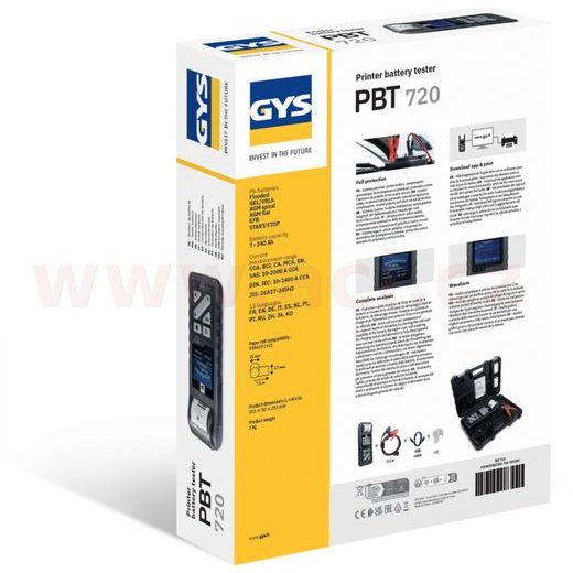 TESTER BATERIÍÍ, NAPĚTÍ, PROUD, DOBÍJENÍ, 6/12/24 V, 7 - 240 AH, S TISKÁRNOU GYS PBT720, MENU V ČEŠTINĚ