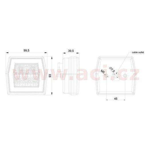 ZADNÍ SVĚTLO LED 99,5X93 MM KABEL 1 M, L=P