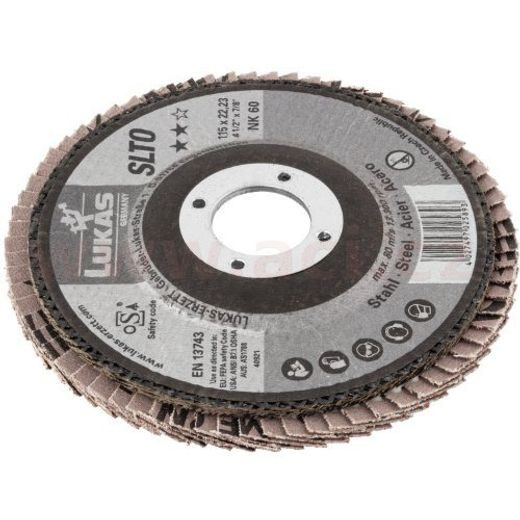 LAMELOVÝ KOTOUČ ŠIKMÝ 115 MM (PRO INOX/OCEL, OCEL, LITINA) HRUBOST P40, LUKAS (NĚMECKO)