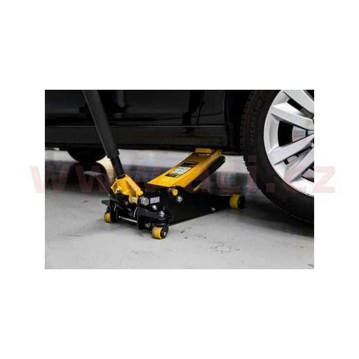 NÍZKOPROFILOVÝ HYDRAULICKÝ ZVEDÁK OMEGA, PU KOLEČKA, RYCHLOZDVIH PEDÁLEM, 3 T - ZDVIH 85-500 MM