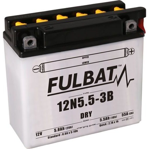 BATÉRIE 12V, 12N5.5-3B, 5,5AH, 55A, KONVENČNÉ 135X60X130, FULBAT (VR. BALENIE ELEKTROLYTU)