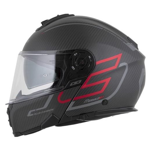 PRILBA MODULO 2.1 PLUS CARBON, CASSIDA (CARBON MATNÁ/ČERVENÁ METALICKÁ/REFLEXNÍ STŘÍBRNÁ/ČERNÁ) 2026