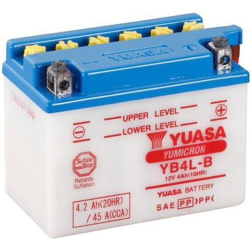 MOTOBATÉRIE 12V, YB4L-B, 4,2AH, 45A, KONVENČNÉ YUMICRON 121X71X93, YUASA ORIGINÁL (VR. BALENIE ELEKTROLYTU)