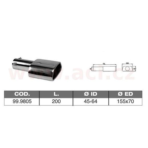 KONCOVKA VÝFUKU NEREZOVÁ LICHOBĚŽNÍKOVÁ, VNĚJŠÍ PRŮMĚR 155X70MM, DÉLKA 200MM, VNITŘNÍ PRŮMĚR 45-64MM ASSO