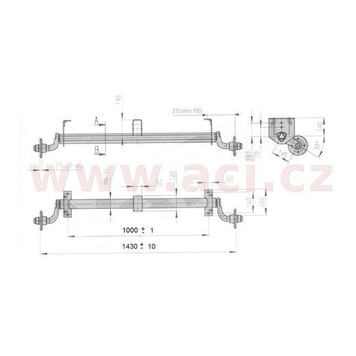 NÁPRAVA AL-KO UBR 700-5 (750 KG) ROZTEČ PATEK 1000 MM, ZVÝŠENÉ PATKY (4X100) ORIGINÁL