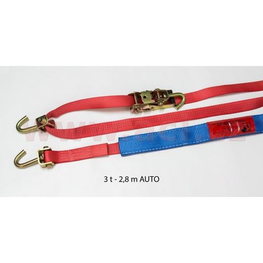 UPÍNACÍ POPRUH PRO PŘEVOZ VOZIDEL PŘES KOLO, 3 T, 3X OTOČNÝ HÁK, PROTISKLUZOVÝ NÁVLEK, RÁČNA, VDI 2700