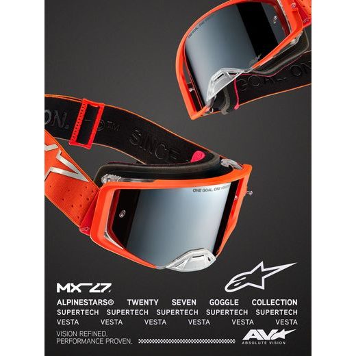 OKULIARE SUPERTECH VESTA, ALPINESTARS (ORANŽOVÁ/STŘÍBRNÁ, ZRKADLOVÉ STRIEBORNÉ PLEXI) 2027