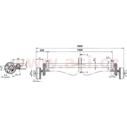 NÁPRAVA KNOTT GB 10 (1000 KG) ROZTEČ PATEK 1400 MM, BRZDOVÉ BUBNY (4X100) ORIGINÁL