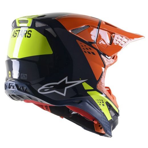 PRILBA SUPERTECH S-M8 FACTORY, ALPINESTARS (TMAVÁ MODRÁ/ORANŽOVÁ/ŽLUTÁ FLUO LESKLÁ)