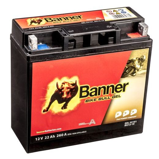 BATERIE GELOVÁ 12V, 51913, 18AH, 250A, BANNER BIKE BULL GEL 181X76X173