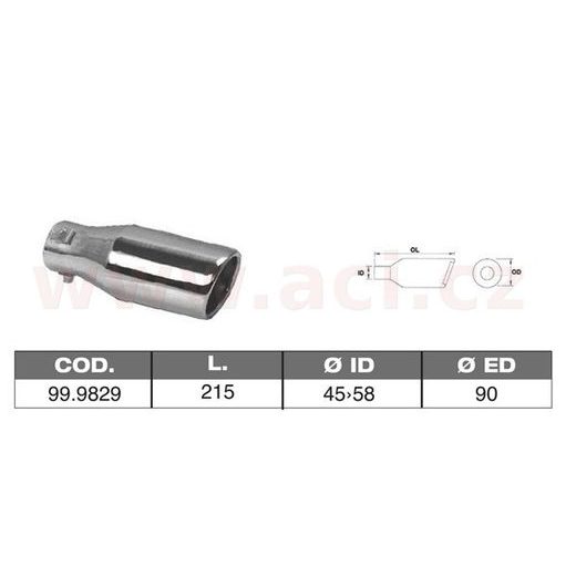 KONCOVKA VÝFUKU NEREZOVÁ KULATÁ, VNĚJŠÍ PRŮMĚR 90MM, DÉLKA 215MM, VNITŘNÍ PRŮMĚR 45-58MM ASSO