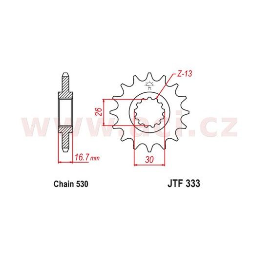 REŤAZOVÉ KOLIESKO S TLMIACE GUMOVOU VRSTVOU PRE SEKUNDÁRNE REŤAZY TYPU 530, JT (16 ZUBOV)