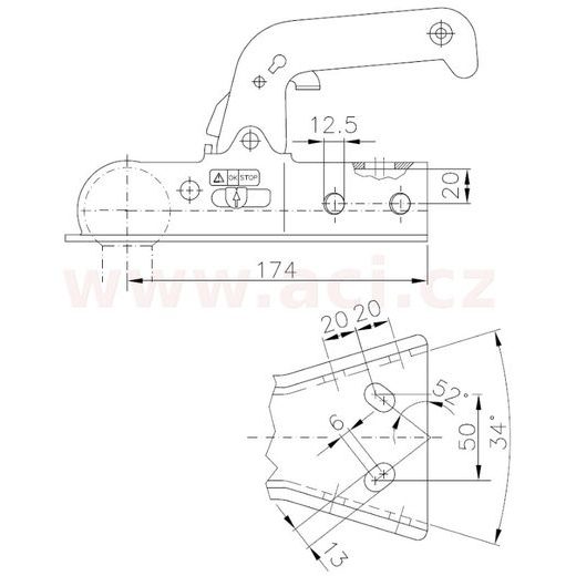 TAŽNÁ SPOJKA WINTERHOFF 8-Y, NA V-OJ, 800 KG PRO NEBRŽDĚNÉ PŘÍVĚSY ORIGINÁL