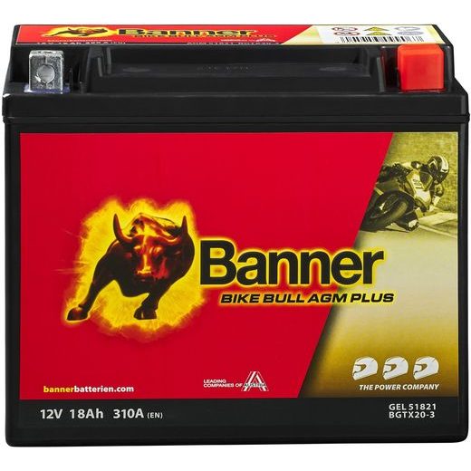 BATERIE AGM PLUS 12V, BGTX20-3, 18AH, 310A, BANNER BIKE BULL AGM PLUS 175X87X155