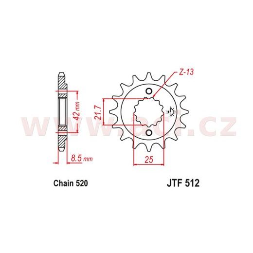 REŤAZOVÉ KOLIESKO S TLMIACE GUMOVOU VRSTVOU PRE SEKUNDÁRNE REŤAZY TYPU 520, JT (16 ZUBOV)