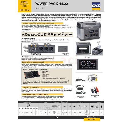 NABÍJECÍ STANICE S MĚNIČEM NAPĚTÍ GYS POWER PACK 14.22 (1400 WH)