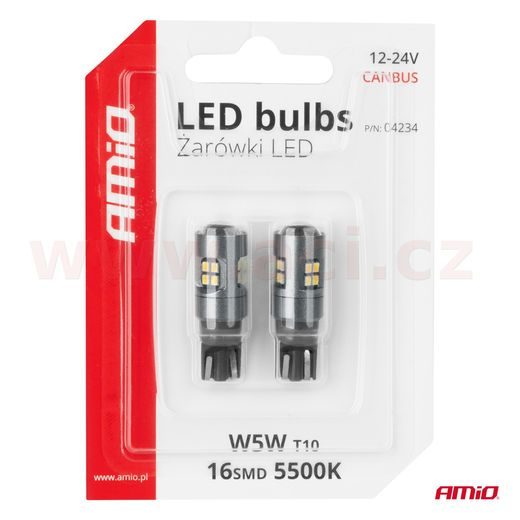 LED 12/24V 16XSMD 2016 BÍLÁ 5500K (PATICE W2,1×9,5D/T10) CAN-BUS SADA 2 KS