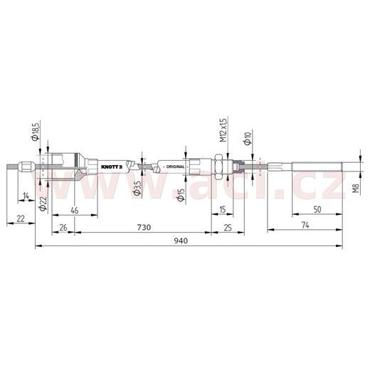 LANOVOD BRZDOVÝ KNOTT 730/940 MM, ZÁVIT M8, ORIGINÁL