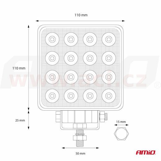 LED PRACOVNÍ SVĚTLO, NAPĚTÍ 9-36 V, (16 LED 3030), SVĚT. TOK 3800 LM, (110 X 110 MM)