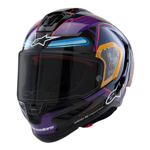 PRILBA SUPERTECH R10 LIMITOVANÁ EDÍCIA MARTINATOR JORGE MARTIN, ALPINESTARS (MODRÁ/FIALOVÁ/ČERVENÁ/ŽLUTÁ) 2025