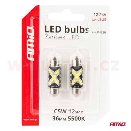 LED 12/24 V 12XSMD 2016 BÍLÁ 5500K C5W CAN-BUS SADA 2 KS