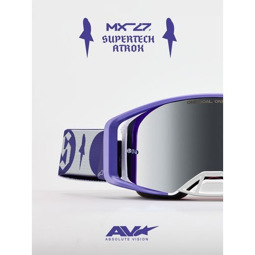 OKULIARE SUPERTECH ATROX, ALPINESTARS (MODRÁ/BÍLÁ, ZRKADLOVÉ STRIEBORNÉ PLEXI) 2027