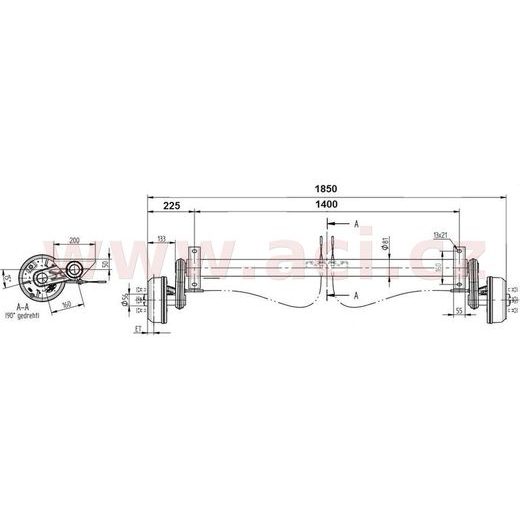 NÁPRAVA KNOTT GB 13 (1350 KG) ROZTEČ PATEK 1400 MM, BRZDOVÉ BUBNY (5X112) ORIGINÁL