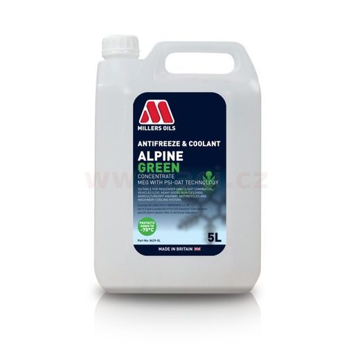 MILLERS OILS NEMRZNÚCA KVAPALINA DO CHLADIČOV - ZELENÁ PREMIUM ANTIFREEZE ALPINE GREEN 5L