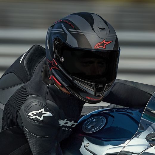 PRILBA S-R7 A-CORE, ALPINESTARS (ČERNÁ/ŠEDÁ/ČERVENÁ MATNÁ) 2026