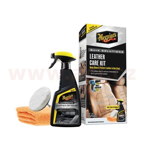 MEGUIAR'S QUIK SOLUTIONS LEATHER CARE KIT SADA NA HĹBKOVÉ ČISTĚNÍ A OCHRANU KOŽENÝCH POVRCHOV