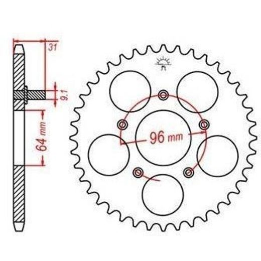 OCEĽOVÁ ROZETA PRE SEKUNDÁRNE REŤAZY TYPU 428, JT - ANGLICKO (48 ZUBOV)