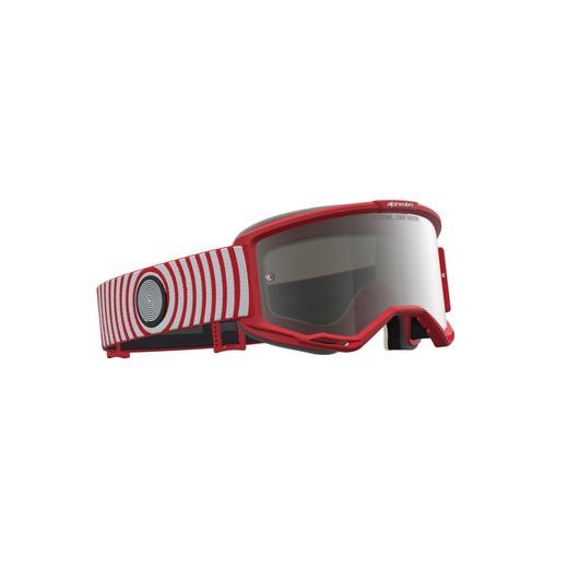OKULIARE VISION 5 HONE, ALPINESTARS (ČERVENÁ/BÍLÁ, ZRKADLOVÉ STRIEBORNÉ PLEXI) 2027