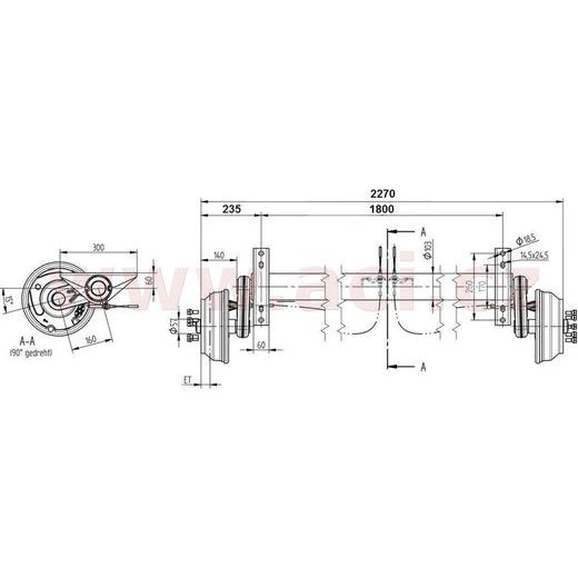 NÁPRAVA KNOTT GB 18 (1800 KG) ROZTEČ PATEK 1800 MM, BRZDOVÉ BUBNY (5X112) ORIGINÁL