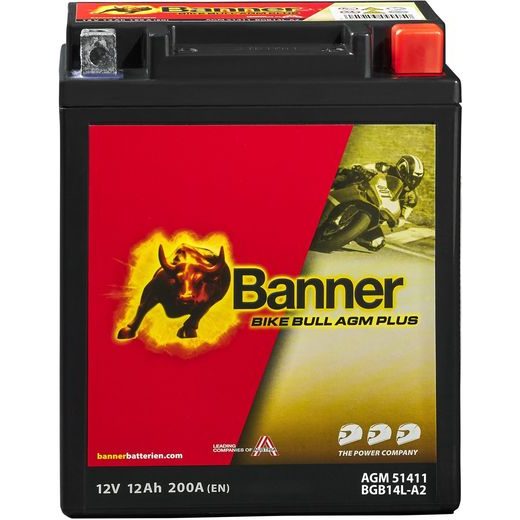 BATERIE AGM PLUS 12V, BGB14L-A2, 12AH, 200A, BANNER BIKE BULL AGM PLUS 134X89X166